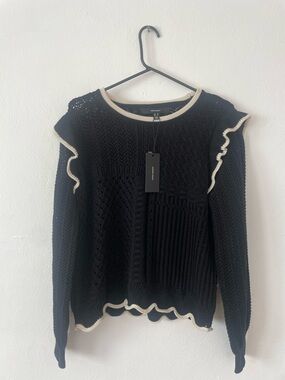 Vero Moda Black Knit Ruffle-Trim Sweater - Size M
